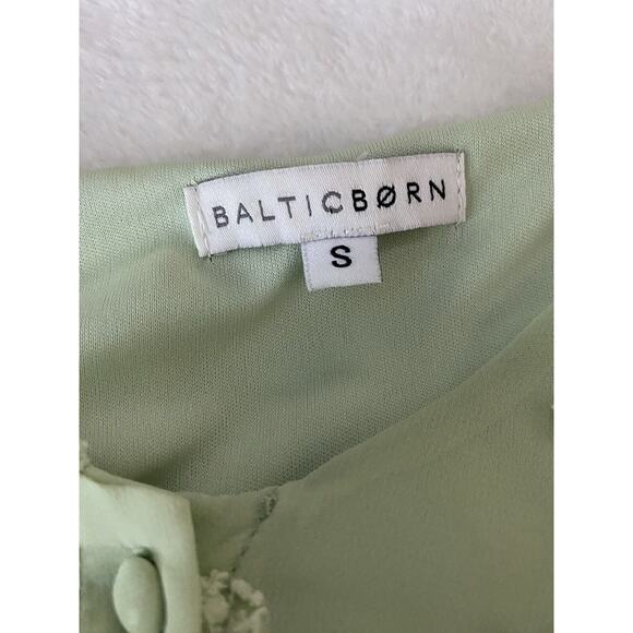 Baltic Born Sz S Mint Green Puffed Slv Btn Front Elastic Waist Mila Swiss Dot - Picture 9 of 12